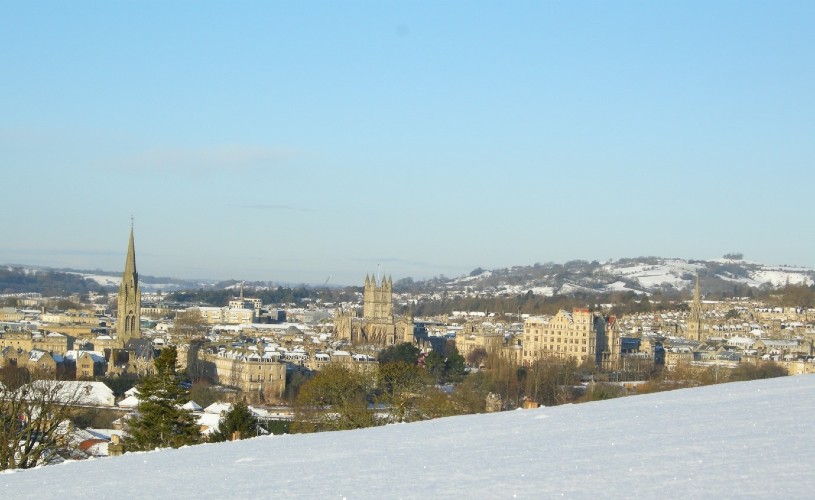 Snowy view of Bath skyline